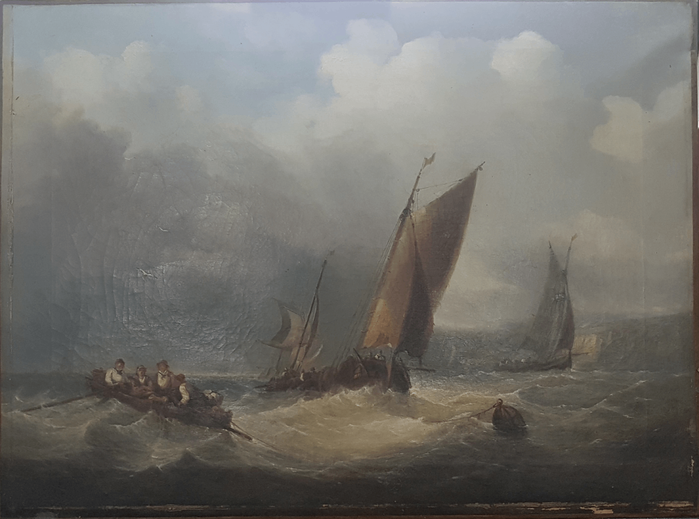 Marine Painting and Rococo Frame Restoration BEFORE