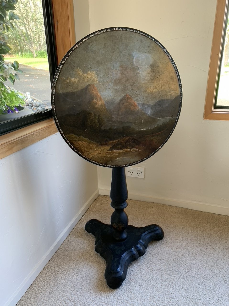 Art Conservation & Restoration - Tilt-top Table Painting BEFORE