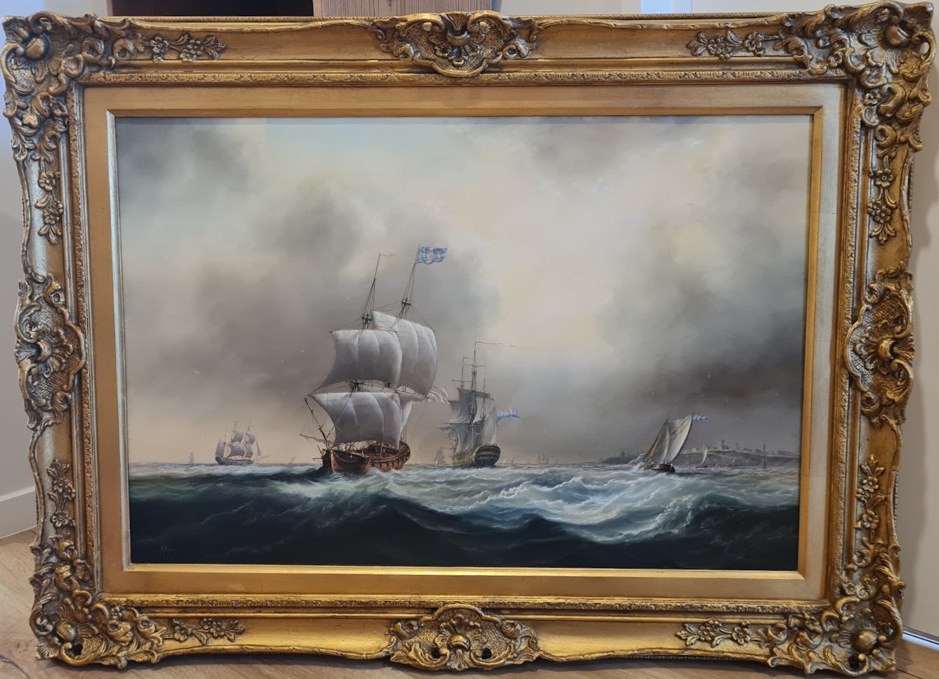 Marine Painting Gilded Frame Restoration AFTER