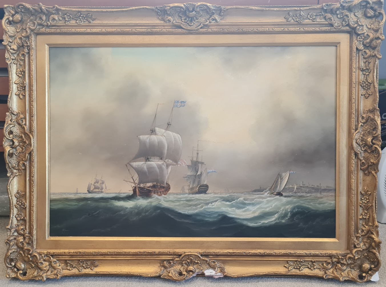 Marine Painting Gilded Frame Restoration BEFORE